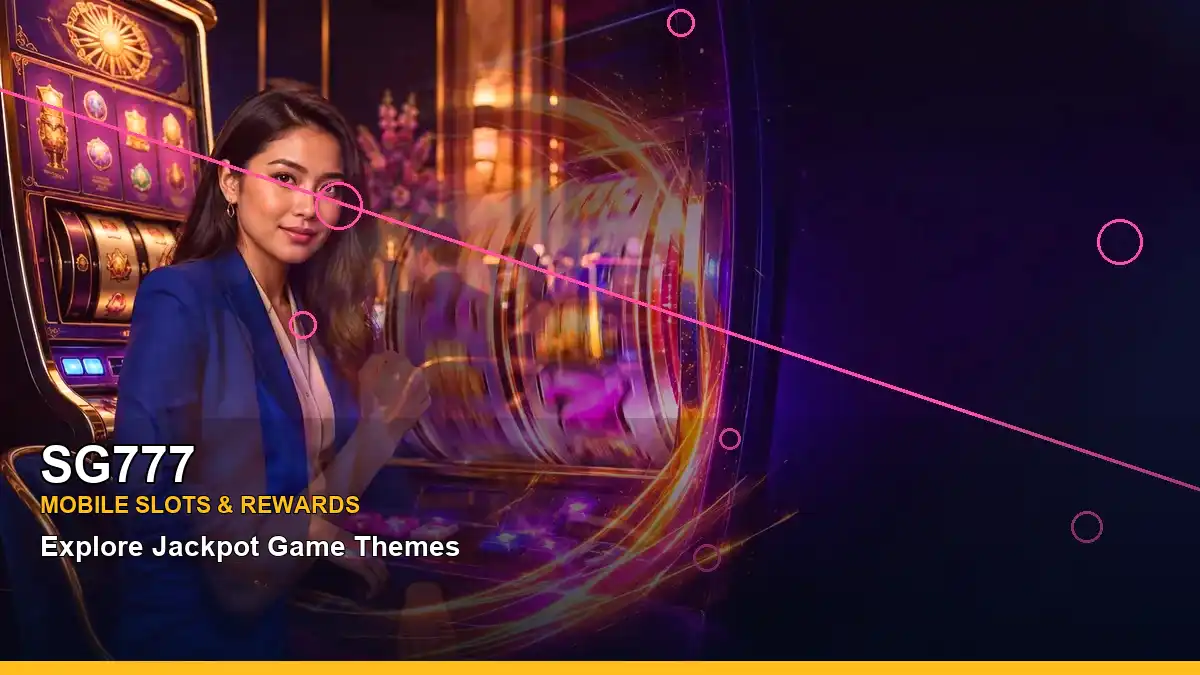 SG777 party online slot games featuring an adult Filipina casino host with a left close-up composition